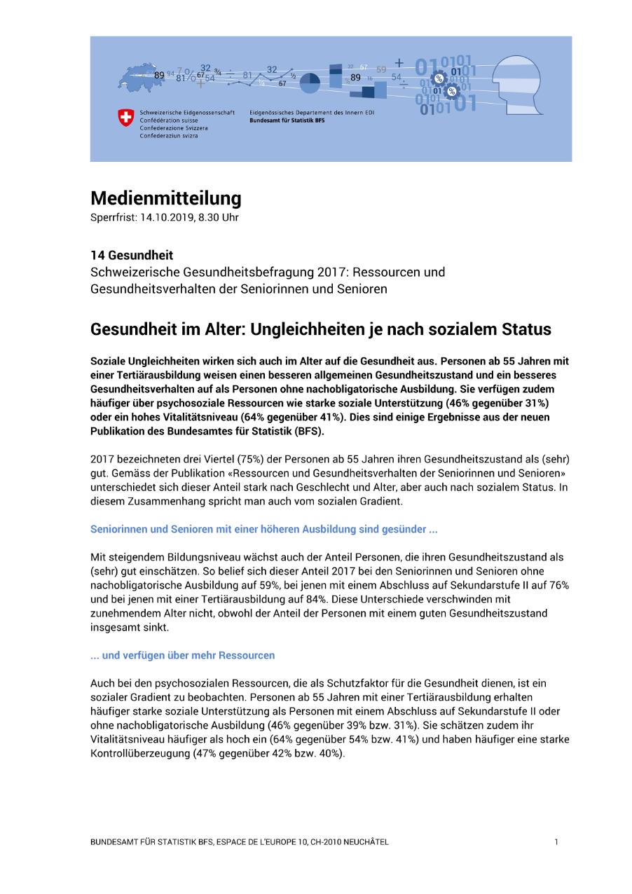 Gesundheit im Alter: Ungleichheiten je nach sozialem Status