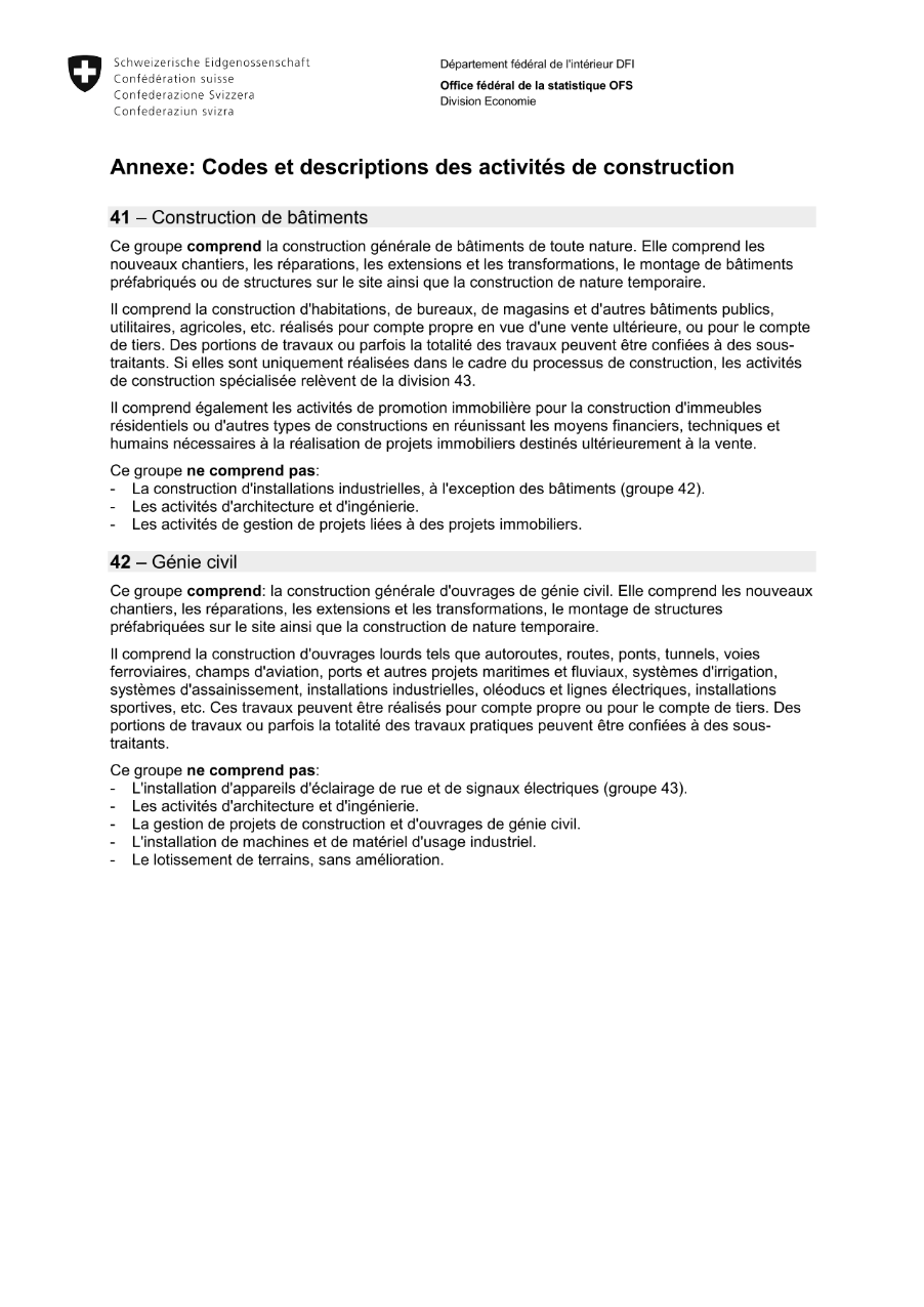 BAPAU - Codes et descriptions des activités de construction