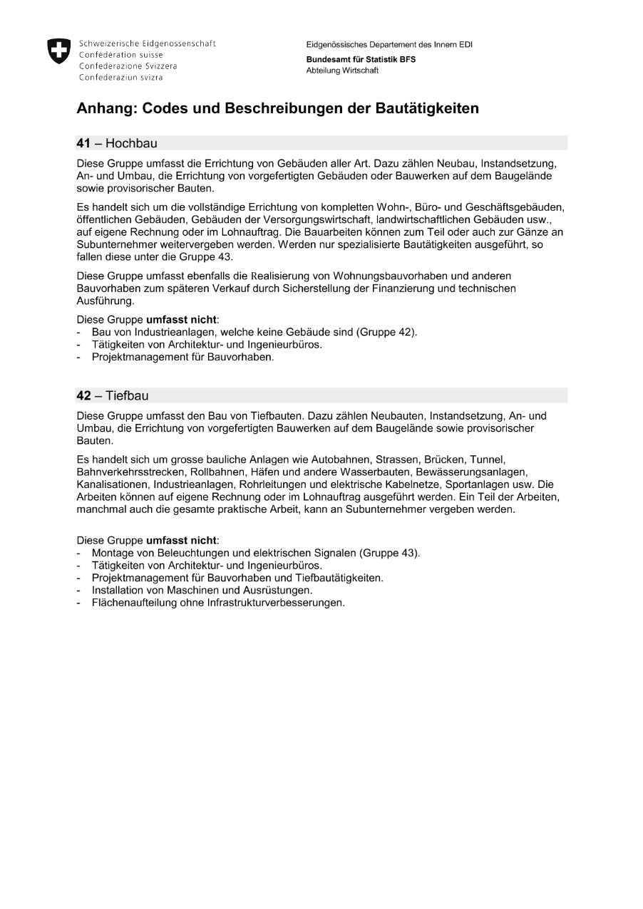 BAPAU - Codes und Beschreibungen der Bautätigkeiten