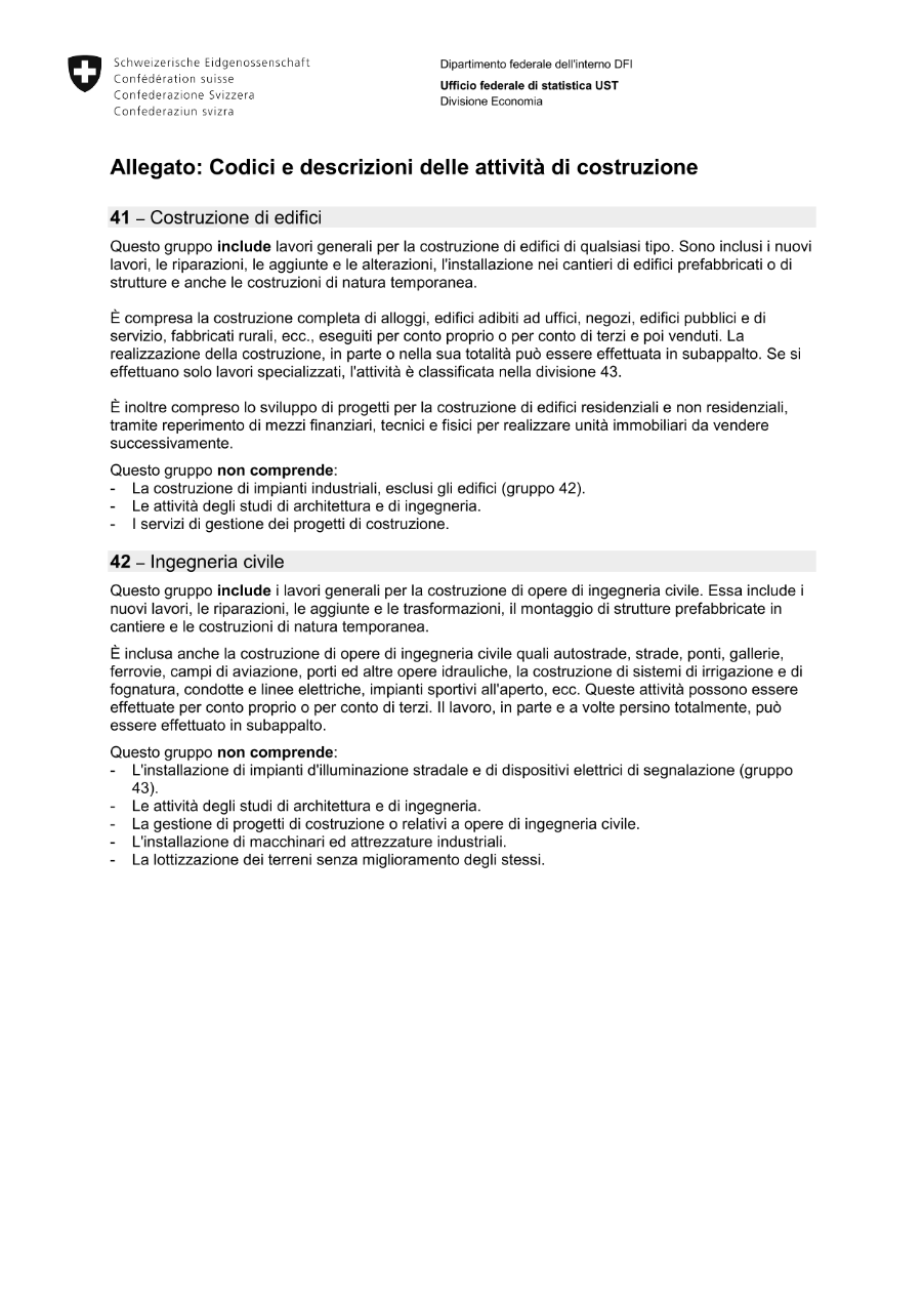 BAPAU - Codici e descrizioni delle attività di costruzione