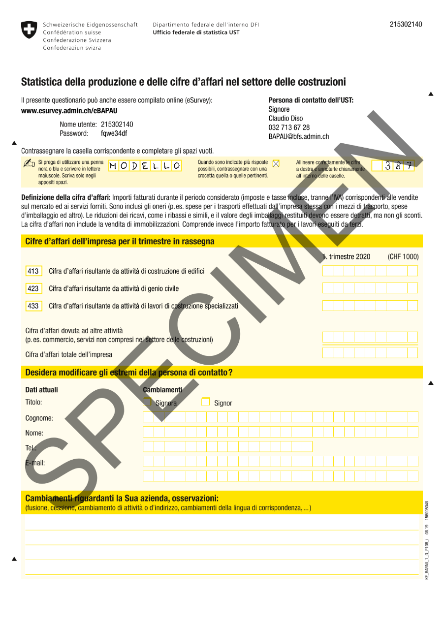 BAPAU - Modello di questionario (dal 2020)