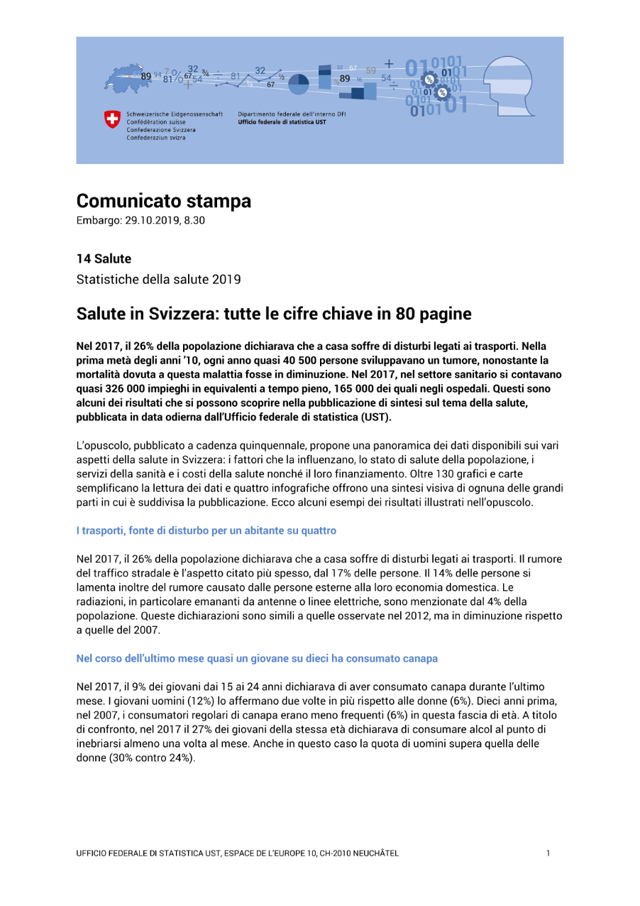 Salute in Svizzera: tutte le cifre chiave in 80 pagine