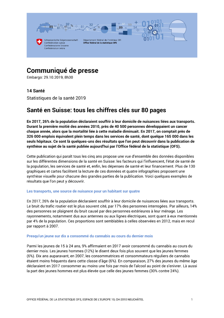 Santé en Suisse: tous les chiffres clés sur 80 pages