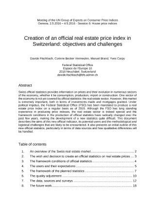 Creation of an official real estate price index in Switzerland: objectives and challenges