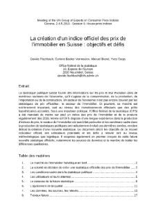 La création d'un indice officiel des prix de l'immobilier en Suisse : objectifs et défis