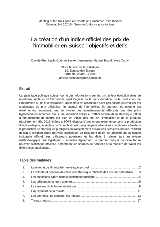 La création d'un indice officiel des prix de l'immobilier en Suisse : objectifs et défis
