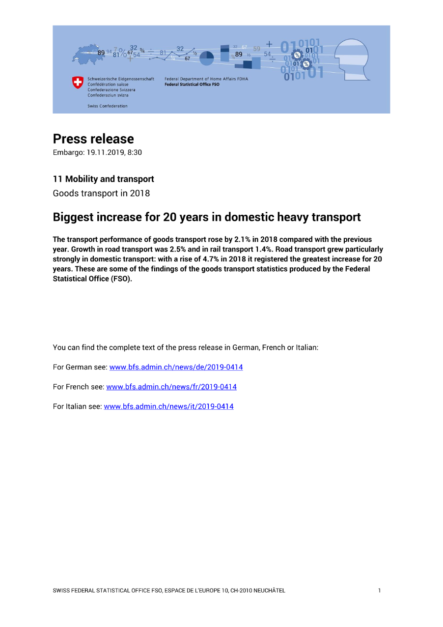 Biggest increase for 20 years in domestic heavy transport