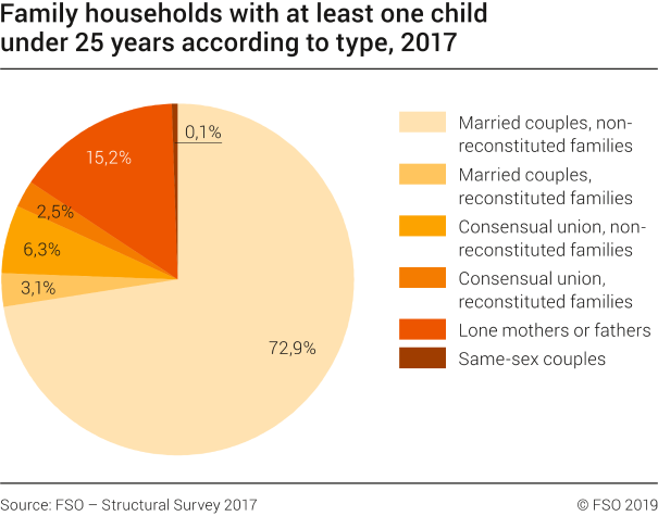 Family households with at least one child under 25 years according to type
