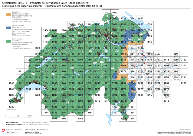 Arealstatistik 2013/18 - Perimeter der verfügbaren Daten (Stand Ende 2019)