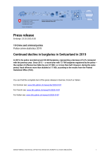Continued decline in burglaries in Switzerland in 2019