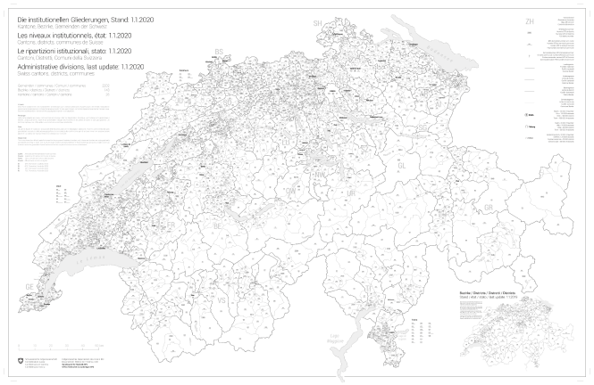 Carte synoptique des niveaux institutionnels de la Suisse, état: 1.1.2020