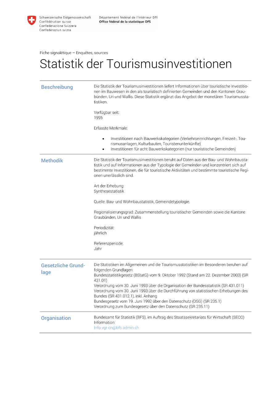 Statistik der Tourismusinvestitionen