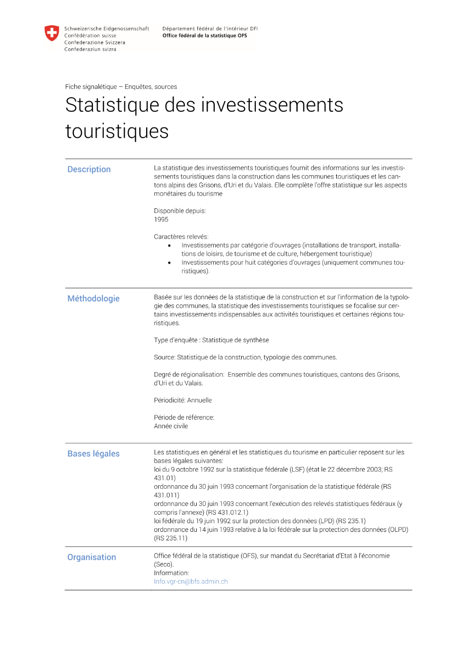 Statistique des investissements touristiques