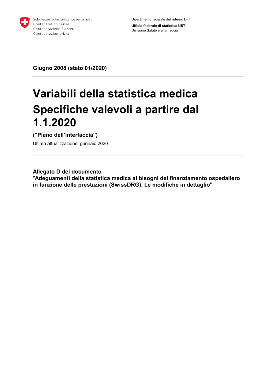 Statistica medica degli stabilimenti ospedalieri - Variabili della statistica medica. Specifiche valevoli a partire dal 1.1.2020
