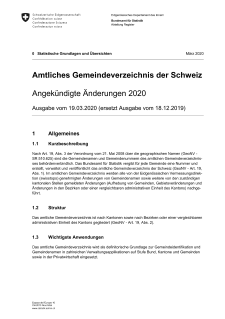 Amtliches Gemeindeverzeichnis der Schweiz - Angekündigte Änderungen 2020 - Ausgabe vom 19.03.2020 (Ersetzt Ausgabe vom 18.12.2019)