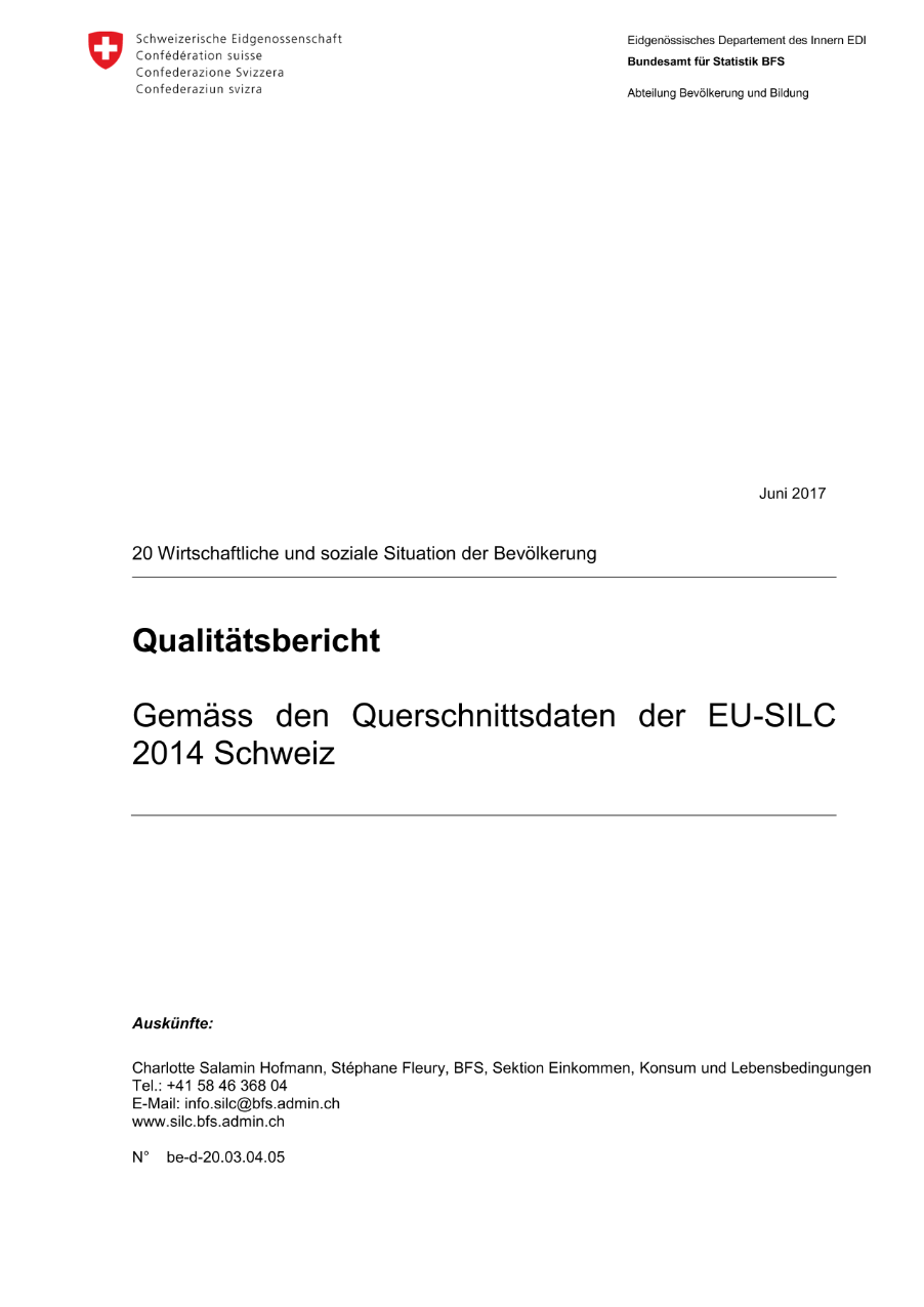 Qualitätsbericht gemäss den Querschnittsdaten der EU-SILC 2014, Schweiz