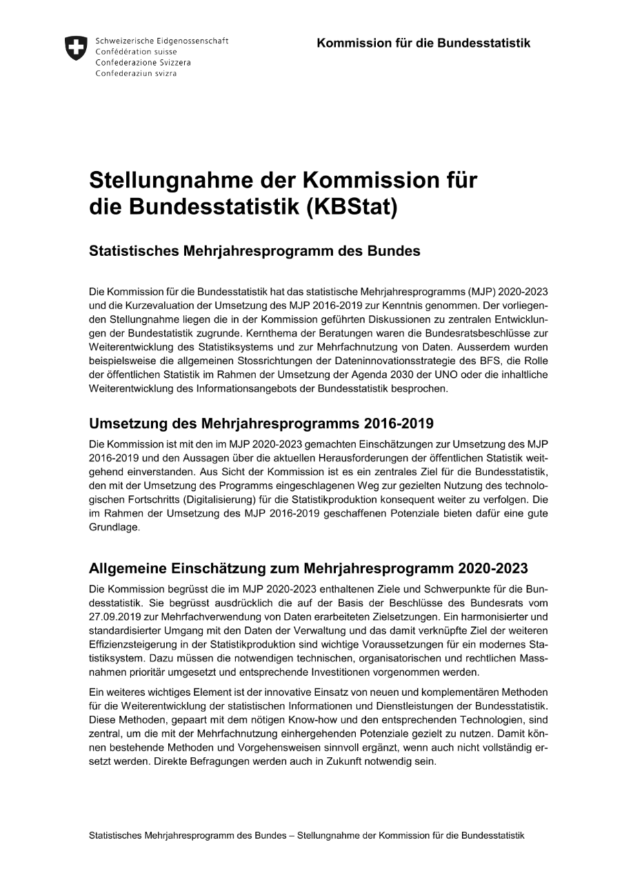 Stellungnahme der Kommission für die Bundesstatistik zum Bericht 2019