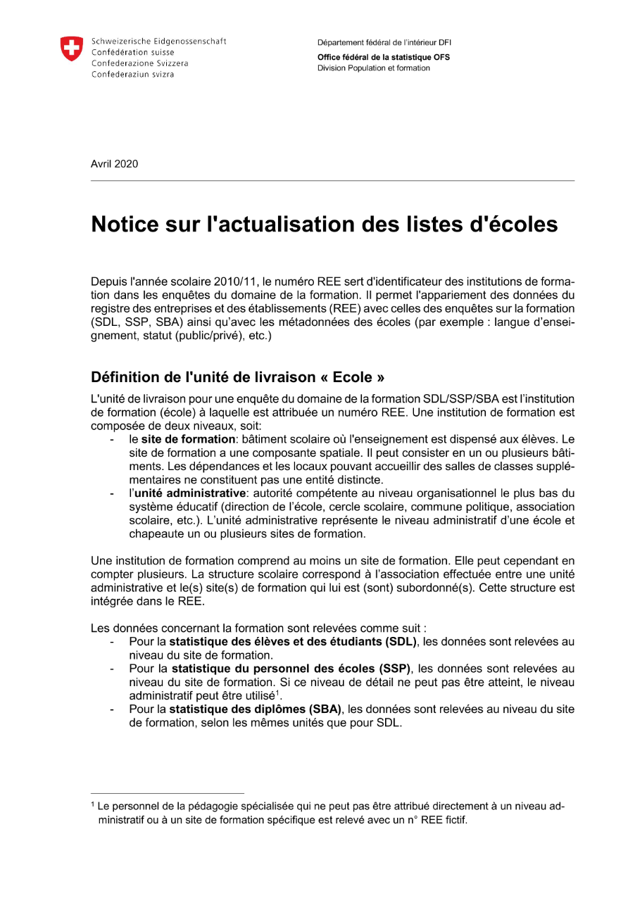 Notice sur l'actualisation des listes d'écoles dans le cadre des enquêtes MEB