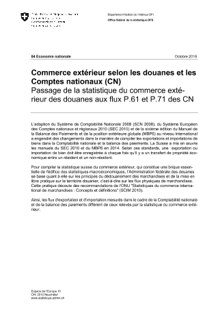 Commerce extérieur selon les douanes et les Comptes nationaux