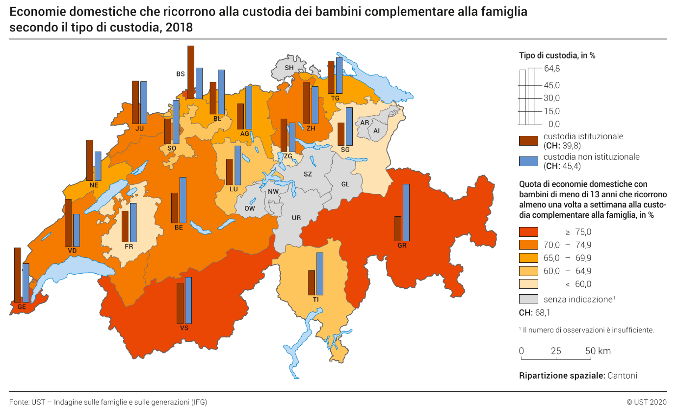 Economie domestiche che ricorrono alla custodia dei bambini complementare alla famiglia secondo il tipo di custodia