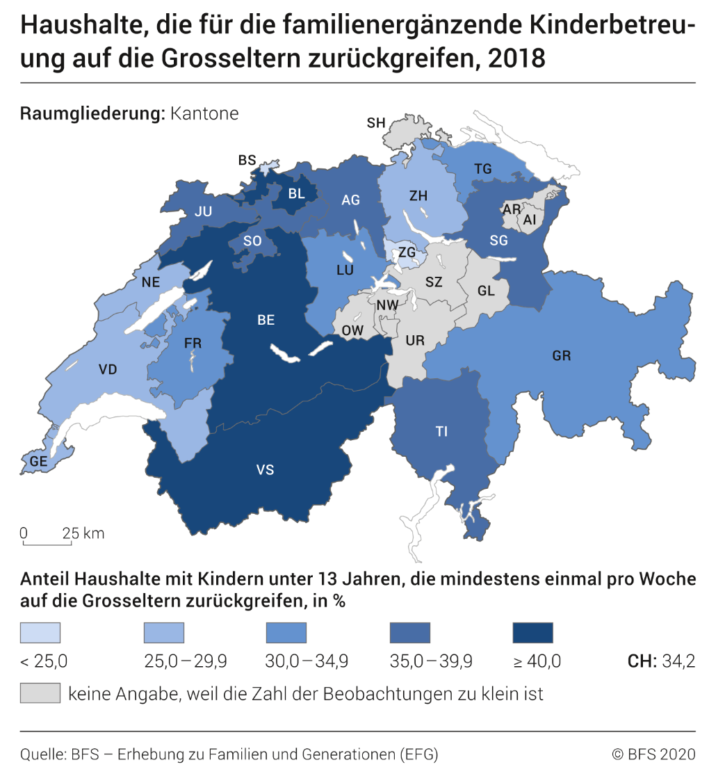 Haushalte, die für die familienergänzende Kinderbetreuung auf die Grosseltern zurückgreifen