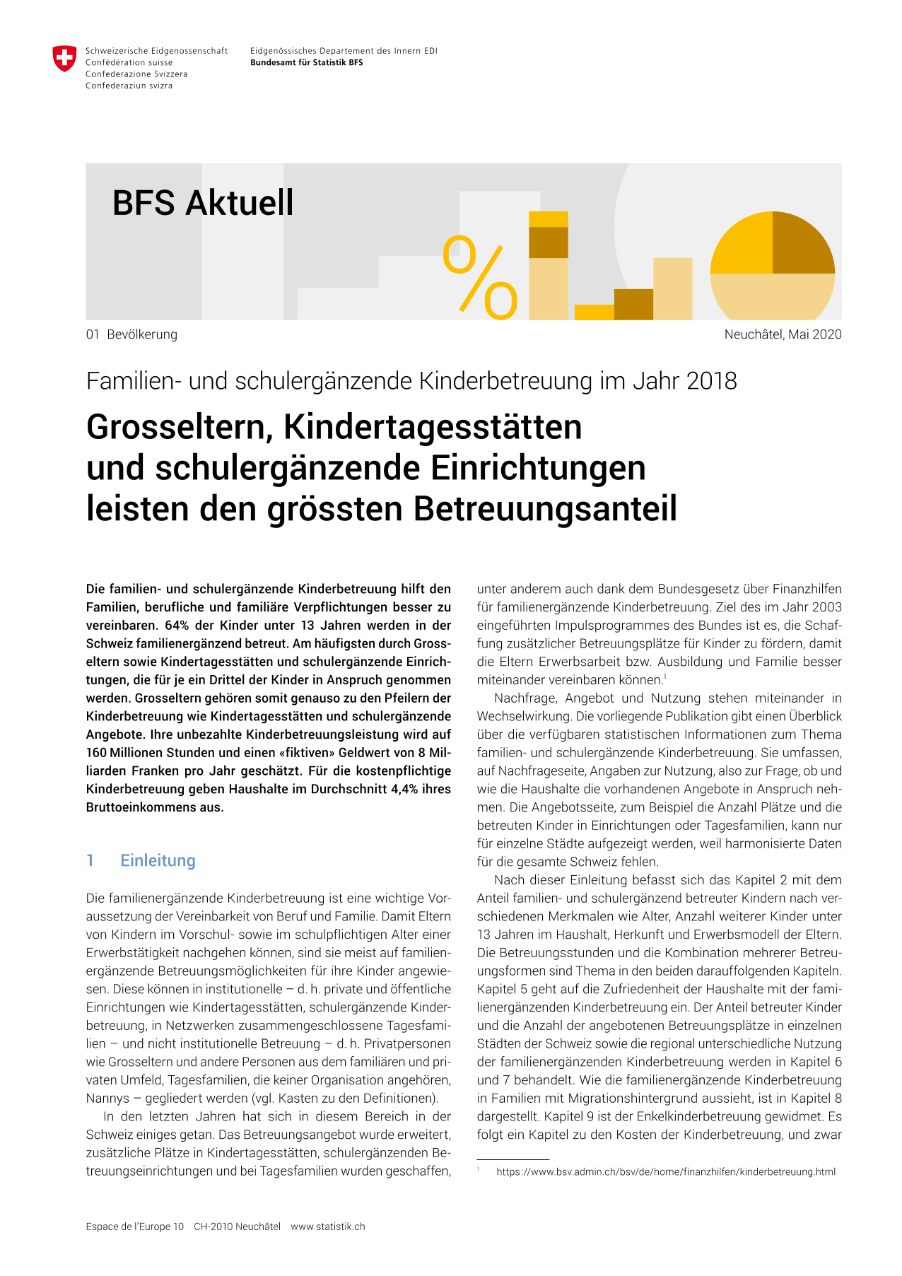 Familien- und schulergänzende Kinderbetreuung im Jahr 2018