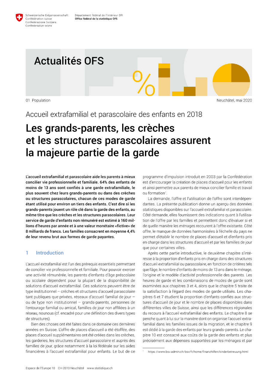 Accueil extrafamilial et parascolaire des enfants en 2018