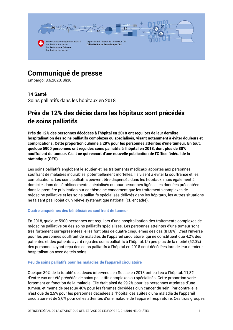 Près de 12% des décès dans les hôpitaux sont précédés de soins palliatifs