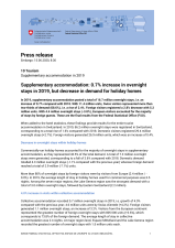 Supplementary accommodation: 0.7% increase in overnight stays in 2019, but decrease in demand for holiday homes