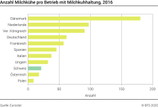 Anzahl Milchkühe pro Betrieb mit Milchkuhhaltung, 2016 - Anzahl