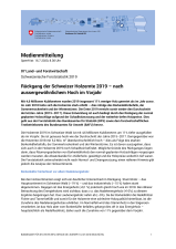 Rückgang der Schweizer Holzernte 2019 - nach aussergewöhnlichem Hoch im Vorjahr