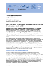 Après une hausse exceptionnelle l'année précédente, la récolte de bois suisse a reculé en 2019