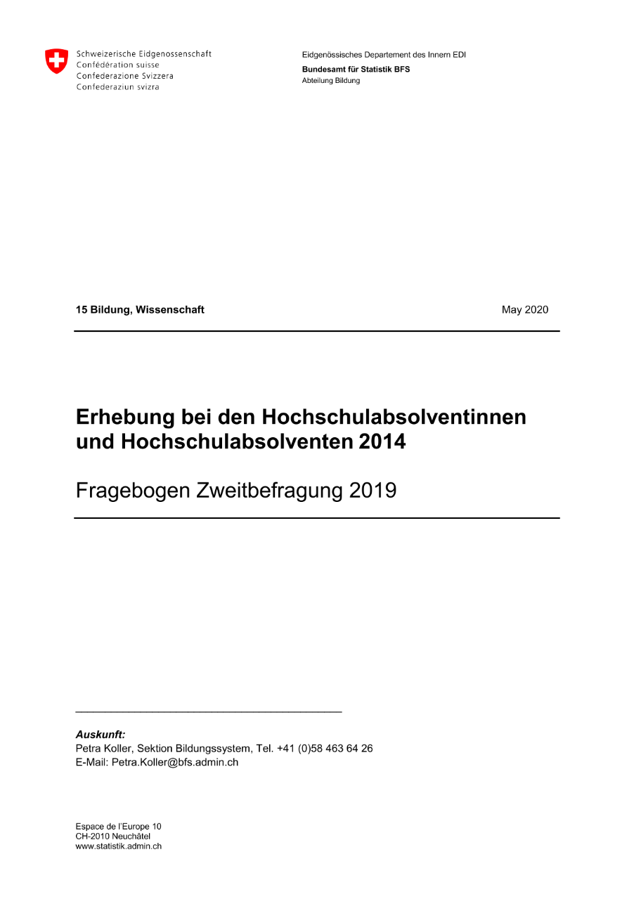 Erhebung bei den Hochschulabsolventinnen und Hochschulabsolventen - Fragebogen Zweitbefragung 2019