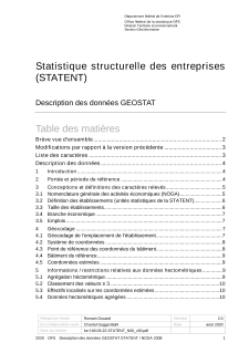 Statistique structurelle des entreprises (STATENT), établissements et emplois, description: métainformation sur les géodonnées