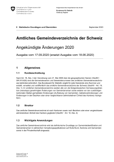 Amtliches Gemeindeverzeichnis der Schweiz - Angekündigte Änderungen 2020 - Ausgabe vom 17.09.2020 (Ersetzt Ausgabe vom 18.06.2020)