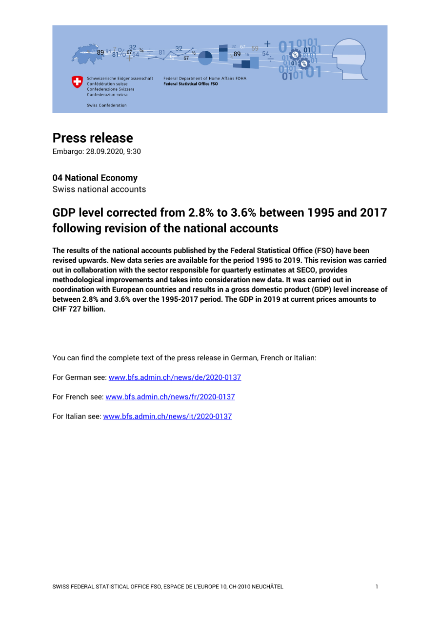 GDP level corrected from 2.8% to 3.6% between 1995 and 2017 following revision of the national accounts