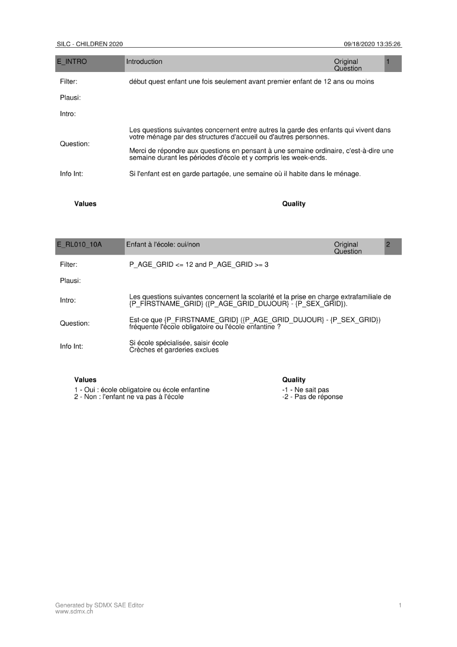Questionnaire sur la prise en charge des enfants