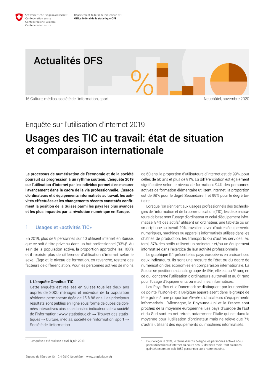 Usages des TIC au travail: état de situation et comparaison internationale