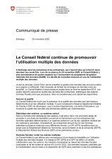 Le Conseil fédéral continue de promouvoir l'utilisation multiple des données