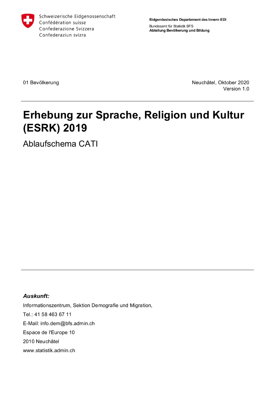Erhebung zur Sprache, Religion und Kultur 2019 - Ablaufschema CATI