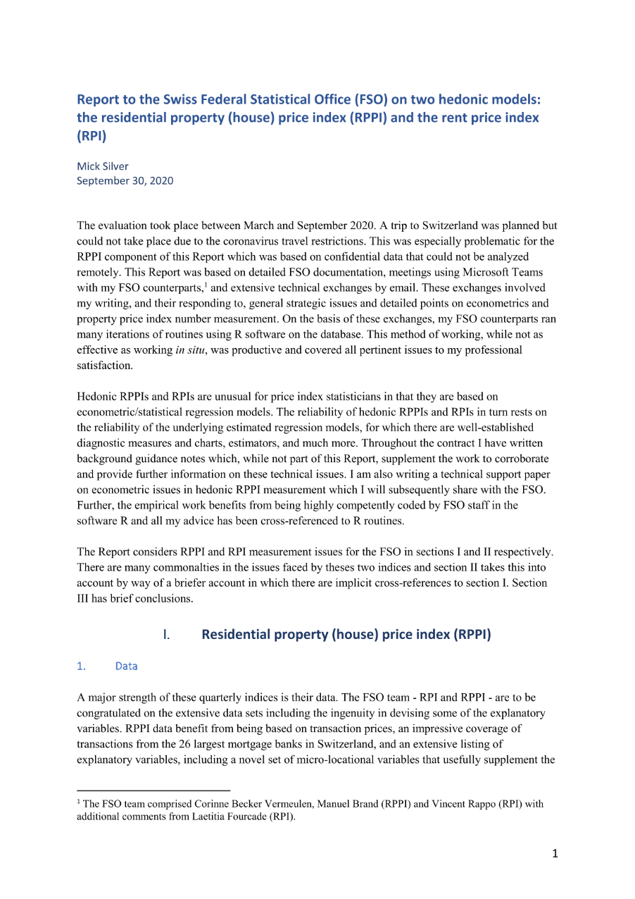 Report to the Swiss Federal Statistical Office (FSO) on two hedonic models: the residential property (house) price index (RPPI) and the rent price index (RPI)