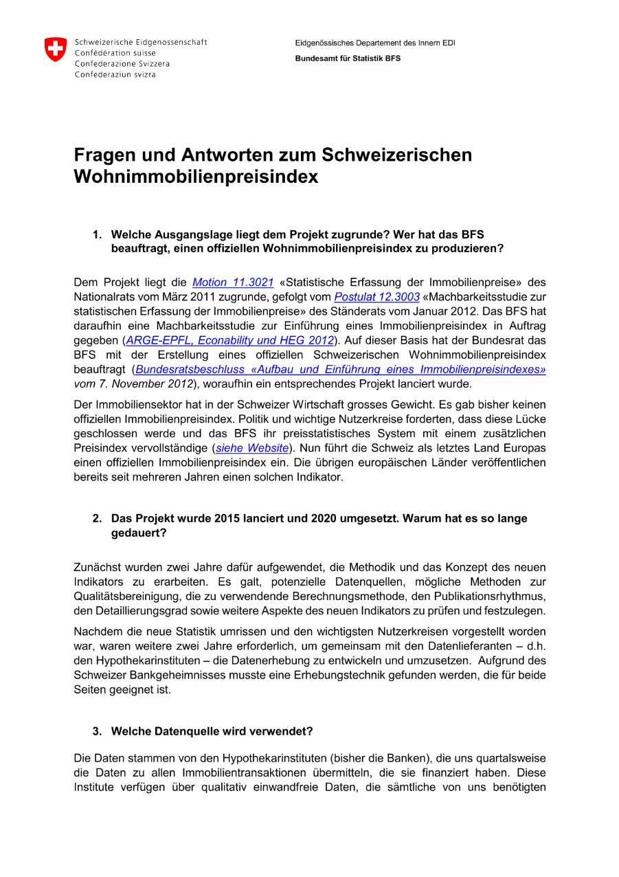 FAQ - Fragen/Antworten neuer Wohnimmobilienpreisindex