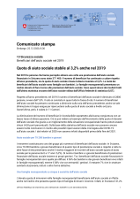 Quota di aiuto sociale stabile al 3,2% anche nel 2019