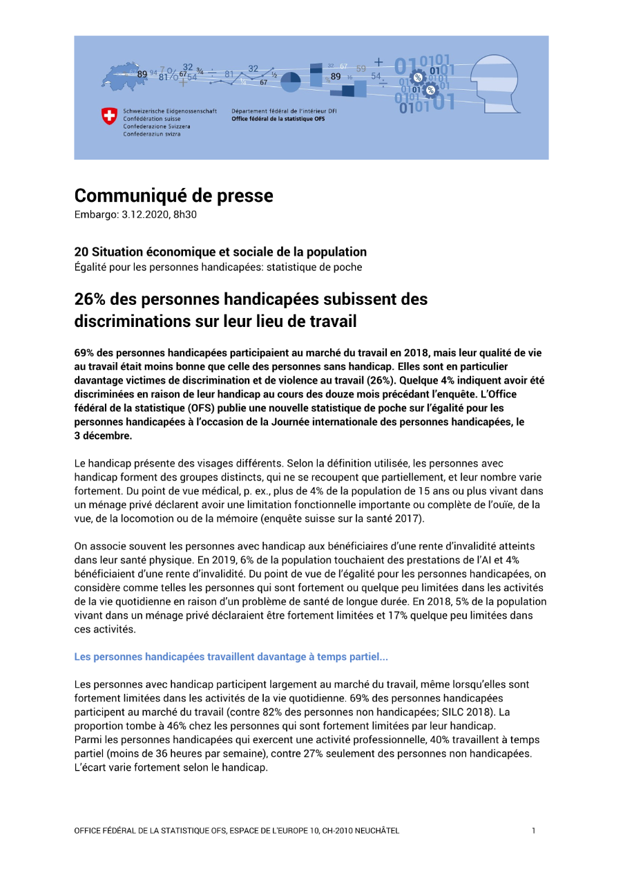 26% des personnes handicapées subissent des discriminations sur leur lieu de travail