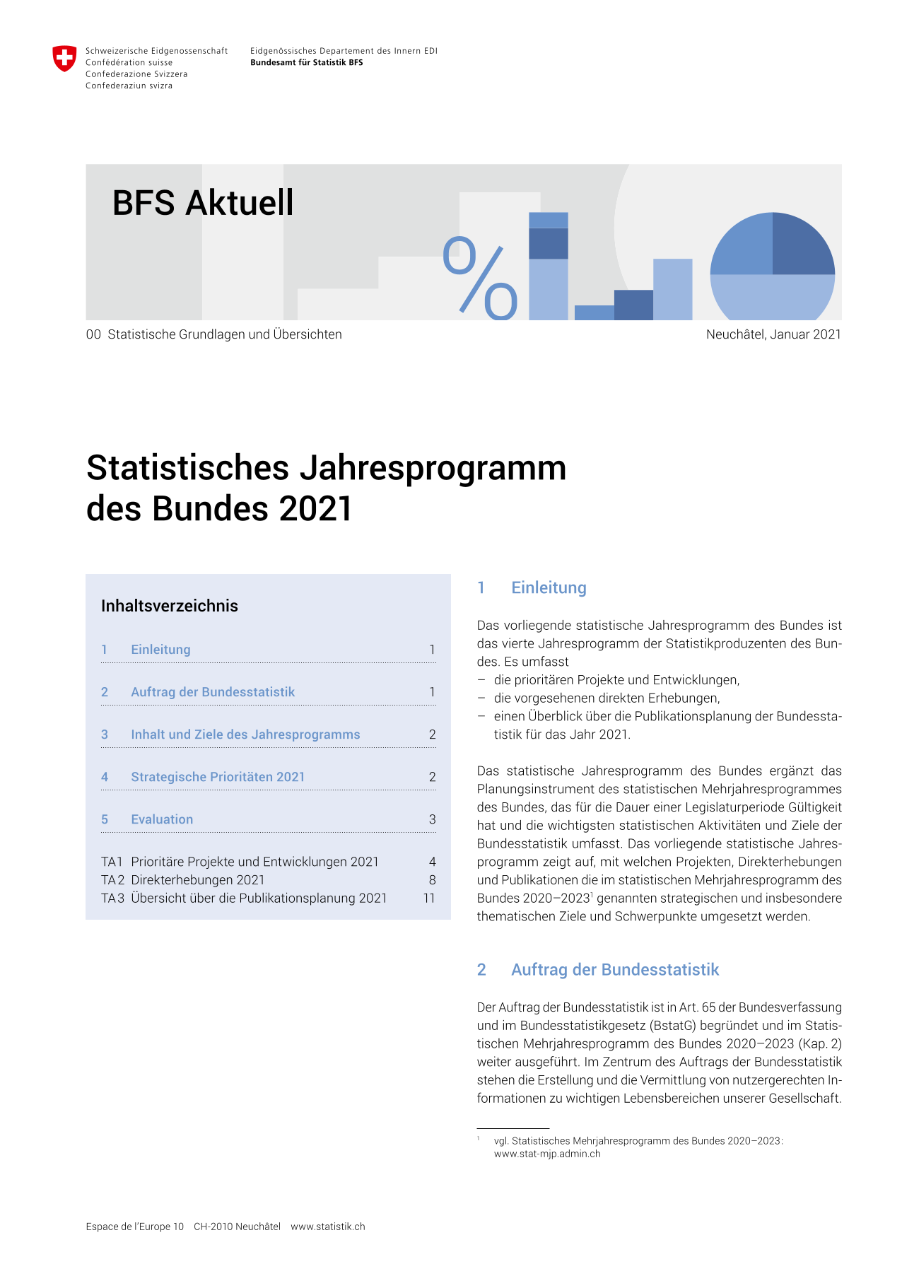 Statistisches Jahresprogramm des Bundes 2021