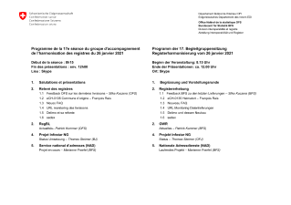 Programme de la 17e séance du groupe d'accompagnement de l'harmonisation des registres du 26 janvier 2021