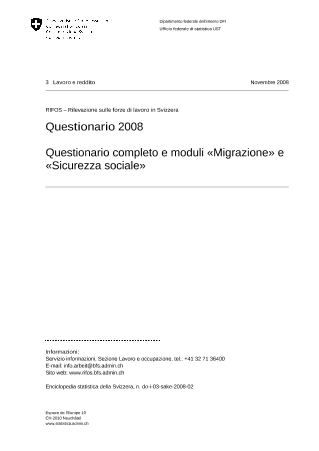 RIFOS - Rilevazione sulle forze di lavoro in Svizzera: Questionario 2008 - Questionario completo e moduli «Migrazione» e «Sicurezza sociale»
