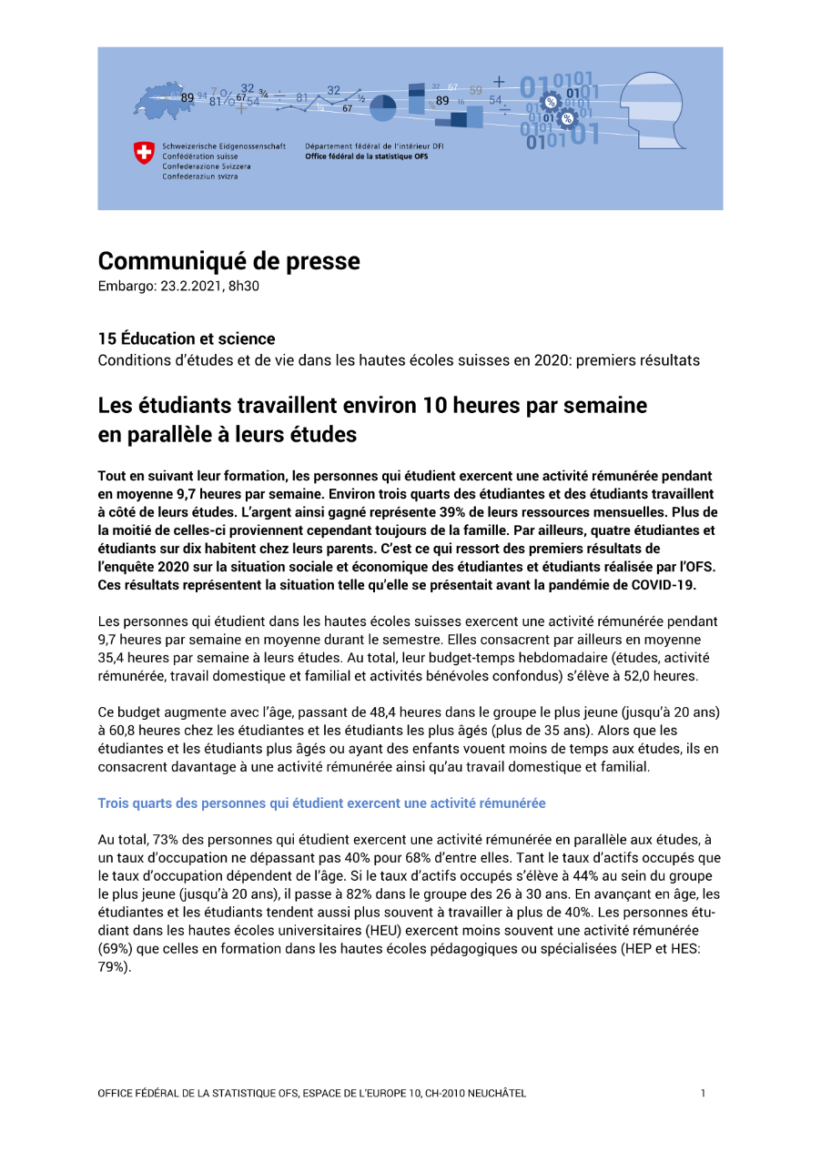 Les étudiants travaillent environ 10 heures par semaine en parallèle à leurs études
