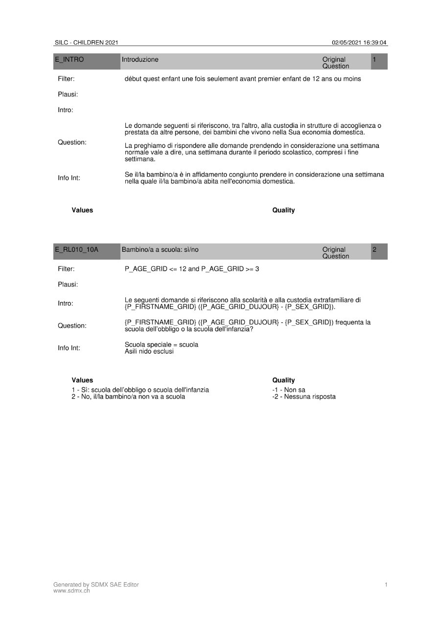 Questionario sulla custodia dei bambini