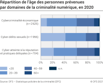 Répartition de l’âge des personnes prévenues par domaines de la criminalité numérique